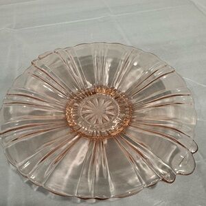 Vintage Pink Depression Glass Scalloped Bowl Starburst Art Deco